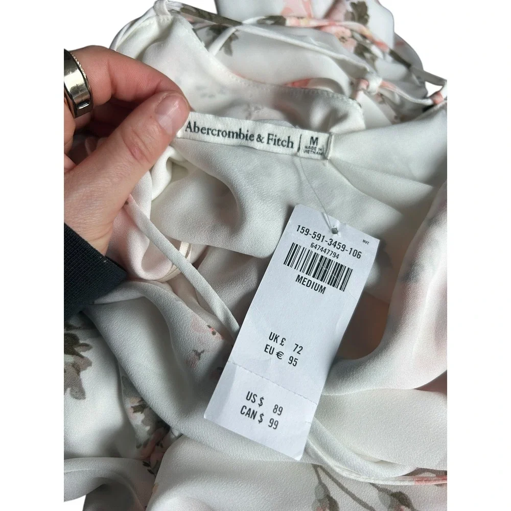 Abercrombie & Fitch Floral Cowl Neck Midi Slip Dress White Women's Medium NEW